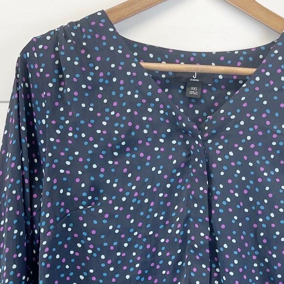 J Jason Wu Womens XXS Polka Dot Blouse Top V-Neck Blue Purple Career Classic - Picture 4 of 10